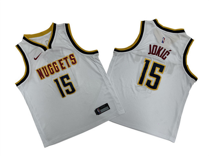 Personalized Youth Denver Nuggets #15 Nikola Jokic White Stitched Basketball Jersey