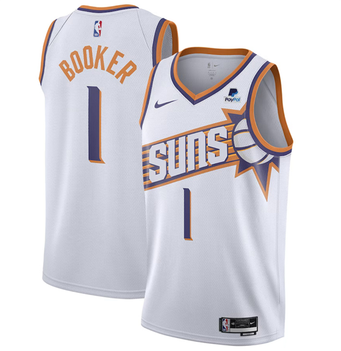 Personalized Men’s Phoenix Suns #1 Devin Booker White 2023 Association Edition Stitched Basketball Jersey
