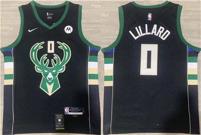 Personalized Men’s Milwaukee Bucks #0 Damian Lillard Black Stitched Basketball Jersey