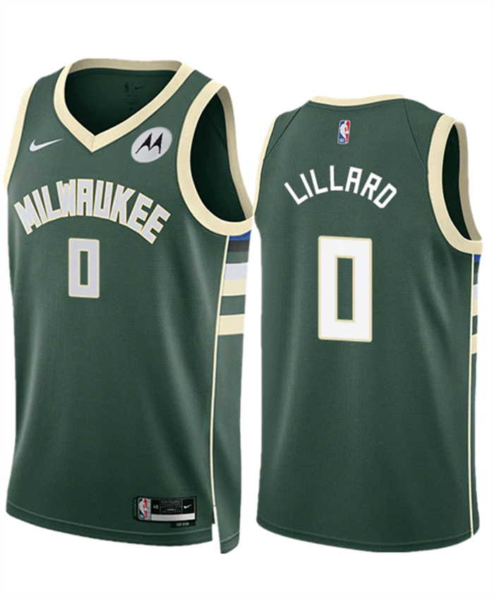 Personalized Men’s Milwaukee Bucks #0 Damian Lillard Green Icon Edition Stitched Basketball Jersey