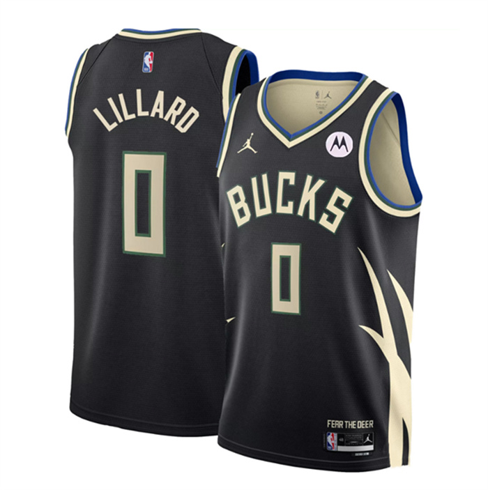 Personalized Men’s Milwaukee Bucks #0 Damian Lillard Black Statement Edition Stitched Basketball Jersey