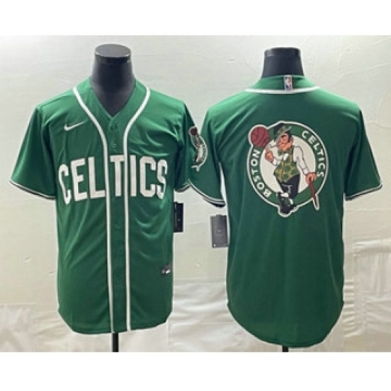 Personalized Men’s Boston Celtics Big Logo Green Stitched Baseball Jersey