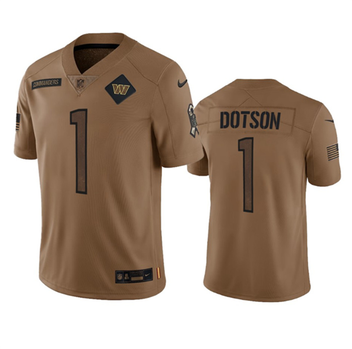 Personalized Men’s Washington Commanders #1 Jahan Dotson 2023 Brown Salute To Service Limited Stitched Football Jersey