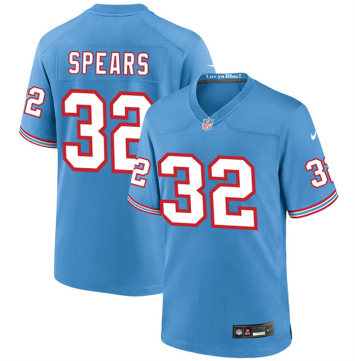 Personalized Men’s Tennessee Titans #32 Tyjae Spears Blue Throwback Stitched Game Football Jersey