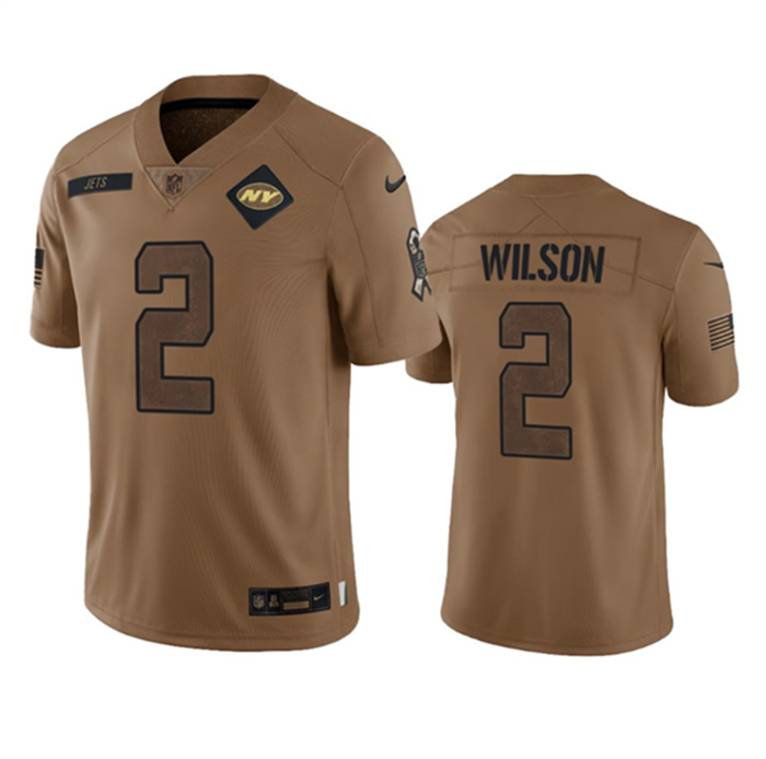 Personalized Men’s New York Jets #2 Zach Wilson 2023 Brown Salute To Service Limited Stitched Football Jersey