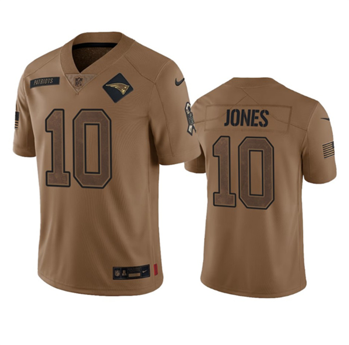 Personalized Men’s New England Patriots #10 Mac Jones 2023 Brown Salute To Service Limited Stitched Football Jersey