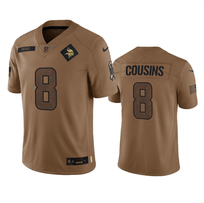 Personalized Men’s Minnesota Vikings #8 Kirk Cousins 2023 Brown Salute To Service Limited Stitched Jersey
