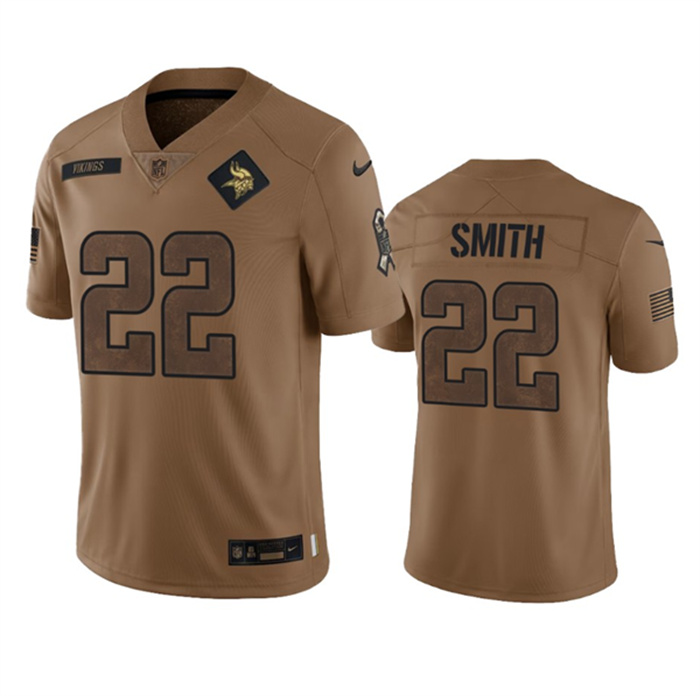 Personalized Men’s Minnesota Vikings #22 Harrison Smith 2023 Brown Salute To Service Limited Stitched Jersey