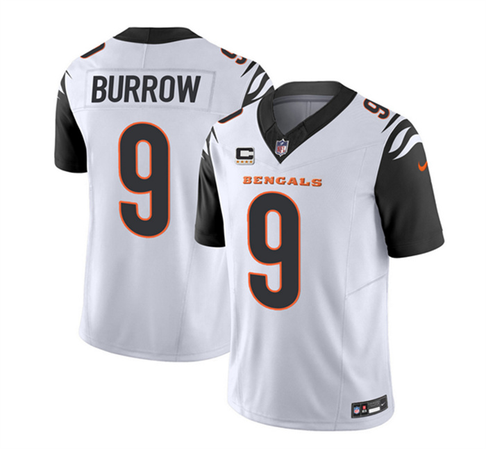 Personalized Men’s Cincinnati Bengals #9 Joe Burrow 2023 F.U.S.E. White With 4-Star C Patch Untouchable Limited Stitched Jersey