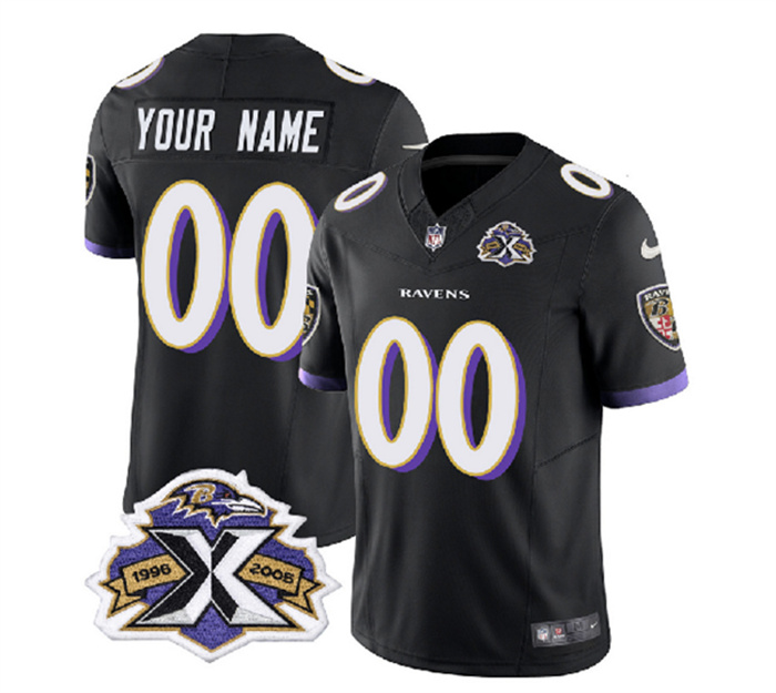 Personalized Men’s Baltimore Ravens Active Player Black 2023 F.U.S.E With Patch Throwback Limited Jersey