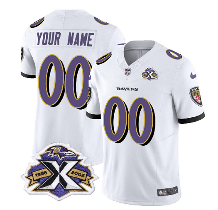 Personalized Men’s Baltimore Ravens Active Player White 2023 F.U.S.E With Patch Throwback Limited Jersey