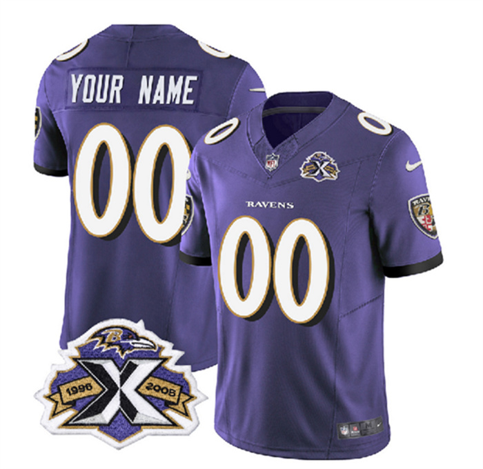 Personalized Men’s Baltimore Ravens Active Player Purple 2023 F.U.S.E With Patch Throwback Limited Jersey