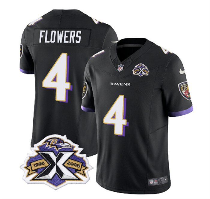 Personalized Men’s Baltimore Ravens #4 Zay Flowers Black 2023 F.U.S.E With Patch Throwback Limited Jersey
