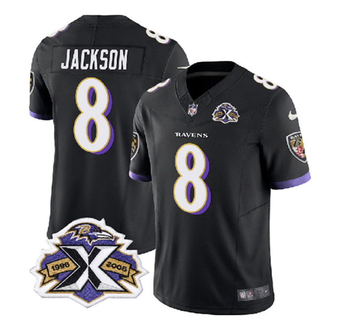 Personalized Men’s Baltimore Ravens #8 Lamar Jackson Black 2023 F.U.S.E With Patch Throwback Limited Jersey