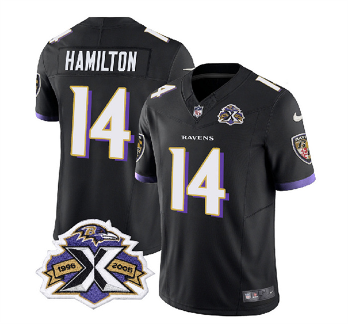 Personalized Men’s Baltimore Ravens #14 Kyle Hamilton Black 2023 F.U.S.E With Patch Throwback Limited Jersey
