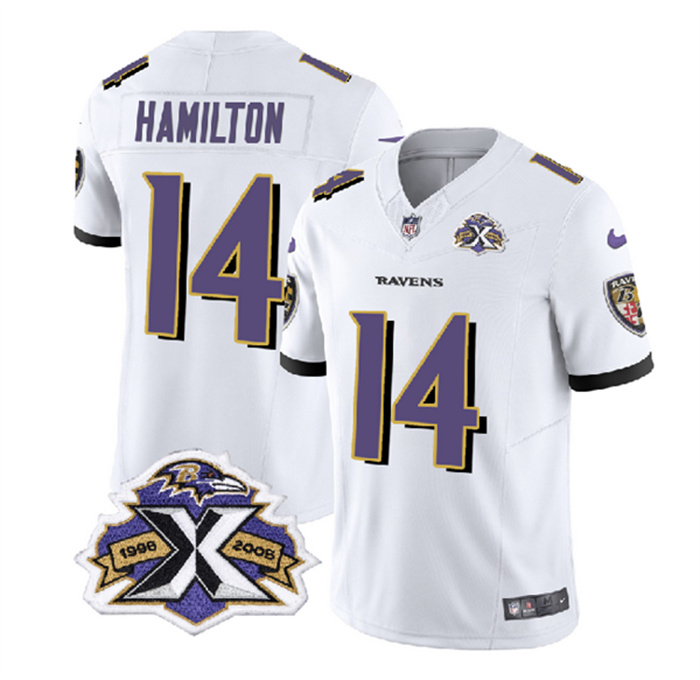 Personalized Men’s Baltimore Ravens #14 Kyle Hamilton White 2023 F.U.S.E With Patch Throwback Limited Jersey