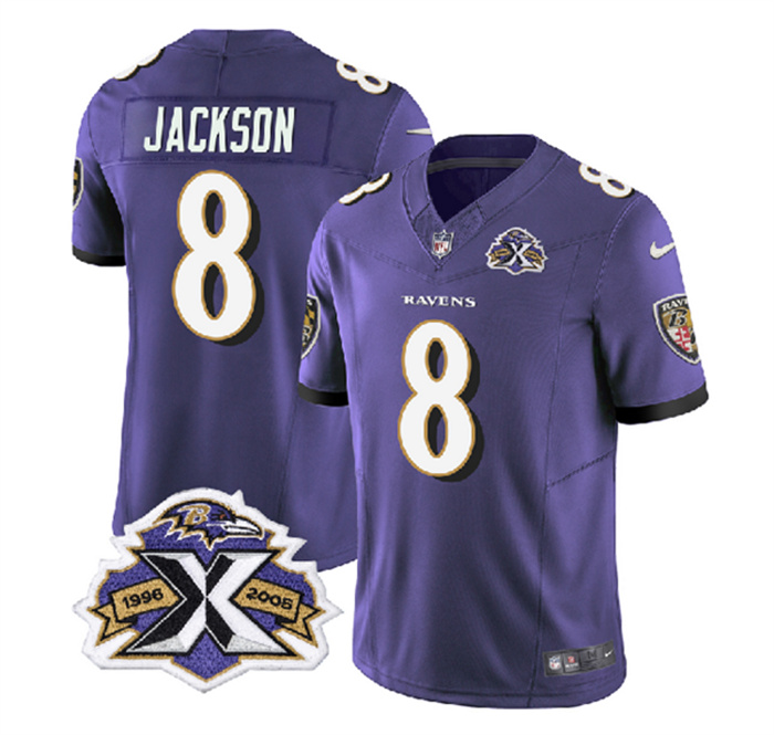 Personalized Men’s Baltimore Ravens #8 Lamar Jackson Purple 2023 F.U.S.E With Patch Throwback Limited Jersey