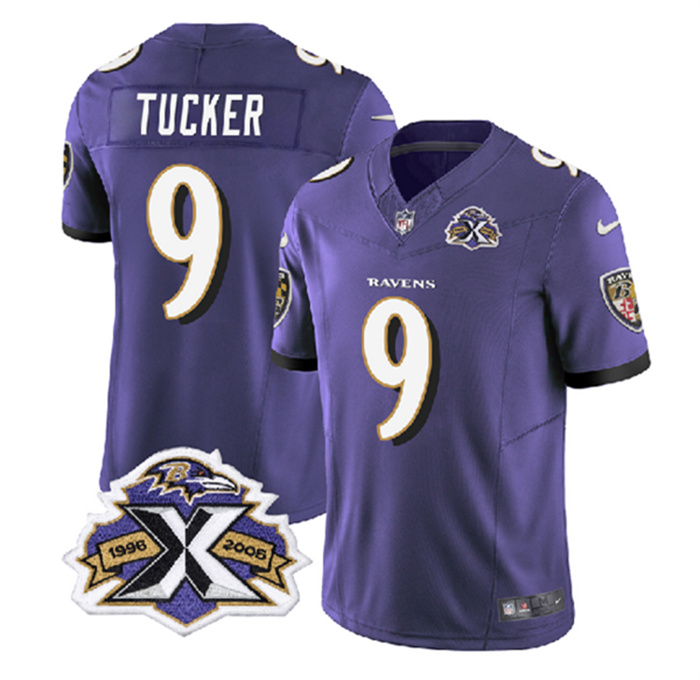 Personalized Men’s Baltimore Ravens #9 Justin Tucker Purple 2023 F.U.S.E With Patch Throwback Limited Jersey