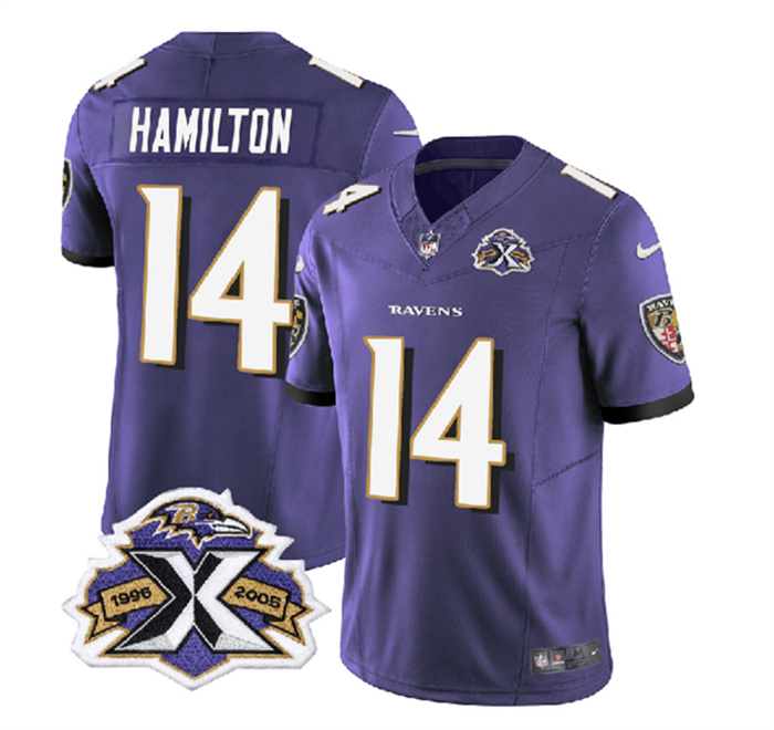 Personalized Men’s Baltimore Ravens #14 Kyle Hamilton Purple 2023 F.U.S.E With Patch Throwback Limited Jersey