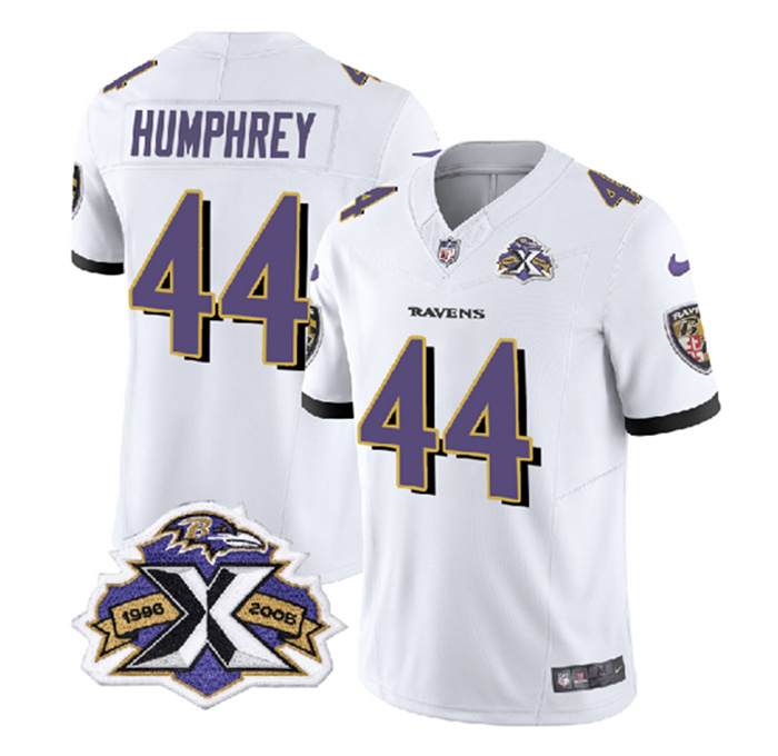 Personalized Men’s Baltimore Ravens #44 Marlon Humphrey White 2023 F.U.S.E With Patch Throwback Limited Jersey
