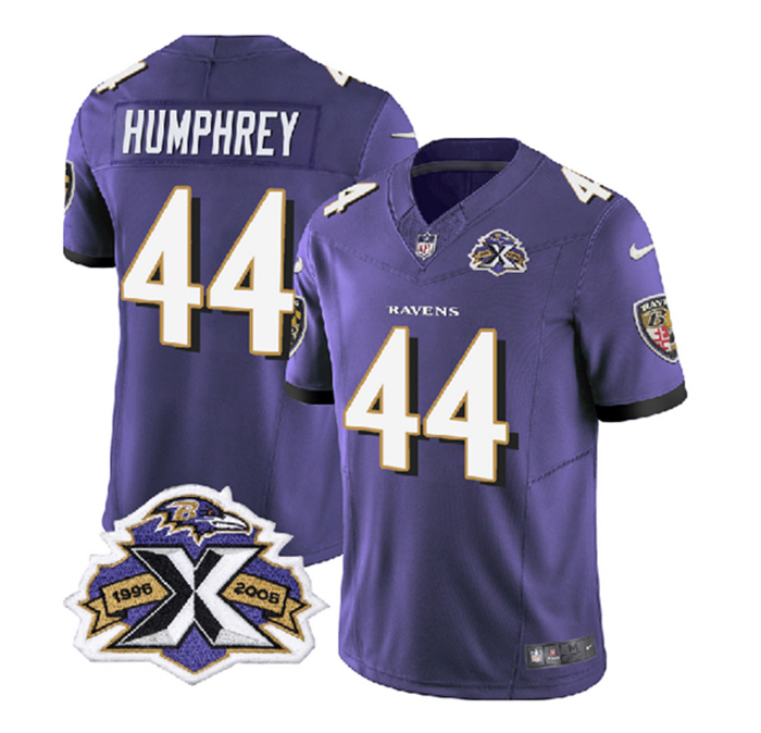 Personalized Men’s Baltimore Ravens #44 Marlon Humphrey Purple 2023 F.U.S.E With Patch Throwback Limited Jersey