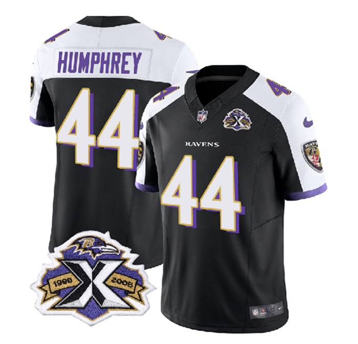 Personalized Men’s Baltimore Ravens #44 Marlon Humphrey Black White 2023 F.U.S.E With Patch Throwback Limited Jersey