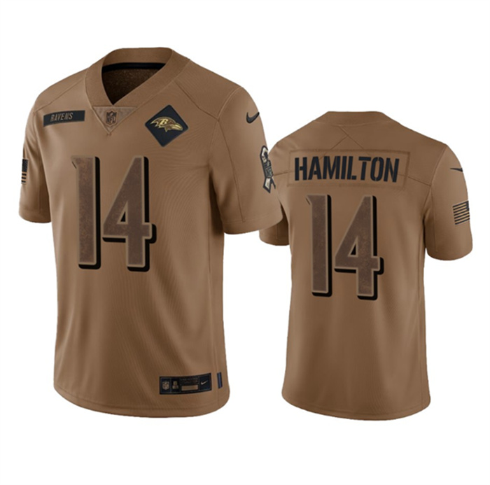 Personalized Men’s Baltimore Ravens #14 Kyle Hamilton 2023 Brown Salute To Service Limited Jersey