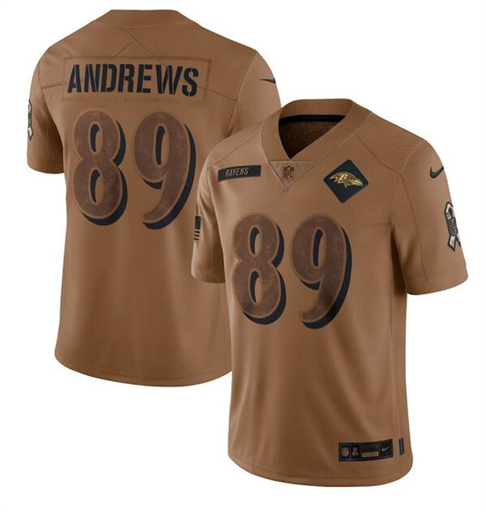 Personalized Men’s Baltimore Ravens #89 Mark Andrews 2023 Brown Salute To Service Limited Stitched Football Jersey