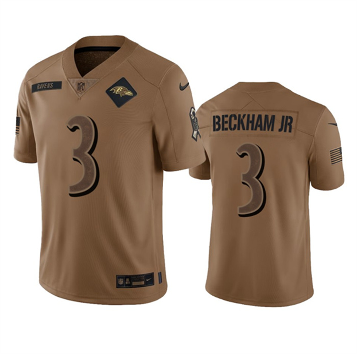 Personalized Men’s Baltimore Ravens #3 Odell Beckham Jr. 2023 Brown Salute To Service Limited Jersey