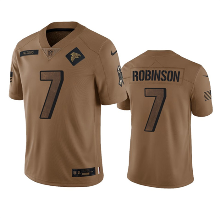 Personalized Men’s Atlanta Falcons #7 Bijan Robinson 2023 Brown Salute To Setvice Limited Stitched Football Jersey