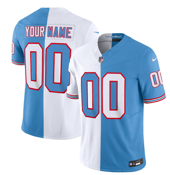 Personalized Men’s Tennessee Titans Active Player White Blue 2023 F.U.S.E. Split Limited Throwback Stitched Football Jersey