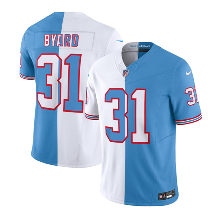 Personalized Men’s Tennessee Titans #31 Kevin Byard White Blue 2023 F.U.S.E. Split Limited Throwback Stitched Football Jersey