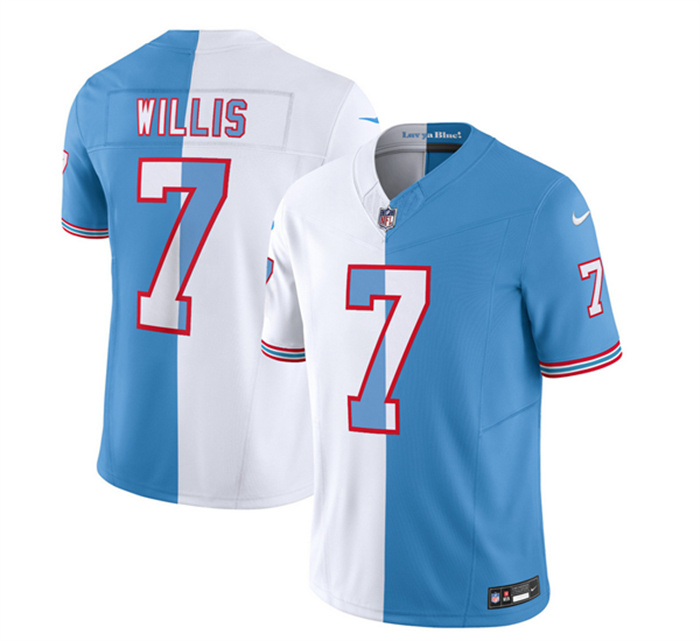 Personalized Men’s Tennessee Titans #7 Malik Willis White Blue 2023 F.U.S.E. Split Limited Throwback Stitched Football Jersey