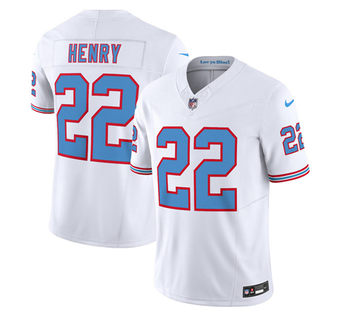 Personalized Men’s Tennessee Titans #22 Derrick Henry White 2023 F.U.S.E. Limited Throwback Stitched Football Jersey