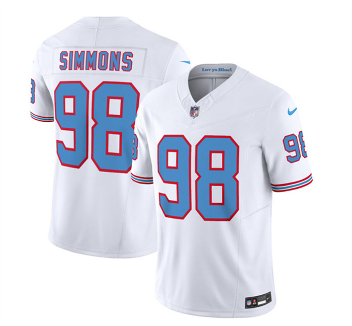 Personalized Men’s Tennessee Titans #98 Jeffery Simmons White 2023 F.U.S.E. Limited Throwback Stitched Football Jersey