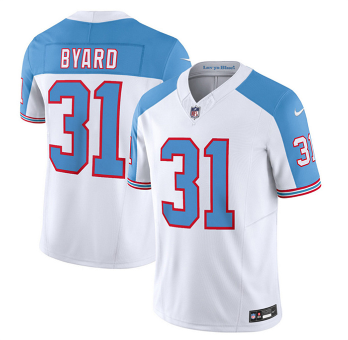 Personalized Men’s Tennessee Titans #31 Kevin Byard White Blue 2023 F.U.S.E. Limited Throwback Stitched Football Jersey