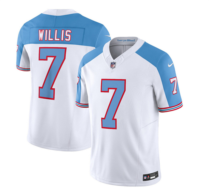 Personalized Men’s Tennessee Titans #7 Malik Willis White Blue 2023 F.U.S.E. Limited Throwback Stitched Football Jersey