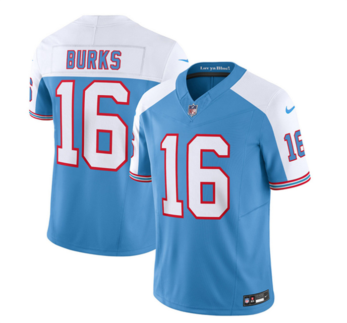 Personalized Men’s Tennessee Titans #16 Treylon Burks Blue White 2023 F.U.S.E. Limited Throwback Stitched Football Jersey