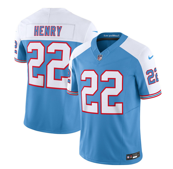 Personalized Men’s Tennessee Titans #22 Derrick Henry Blue White 2023 F.U.S.E. Limited Throwback Stitched Football Jersey