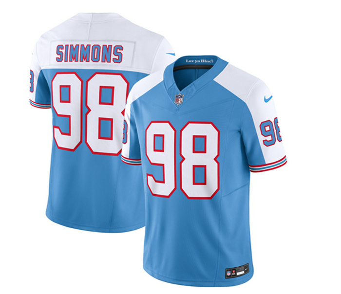 Personalized Men’s Tennessee Titans #98 Jeffery Simmons Blue White 2023 F.U.S.E. Limited Throwback Stitched Football Jersey