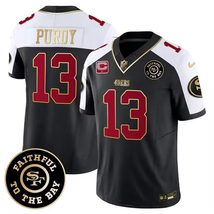 Personalized Men’s San Francisco 49ers #13 Brock Purdy White Balck 2023 F.U.S.E. With 1-Star C Patch And Faithful To The Bay Patch Stitched Football Jersey