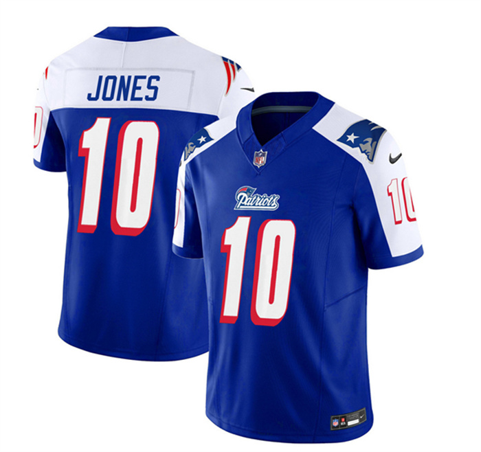 Personalized Men’s New England Patriots #10 Mac Jones Blue White 2023 F.U.S.E. Limited Stitched Football Jersey