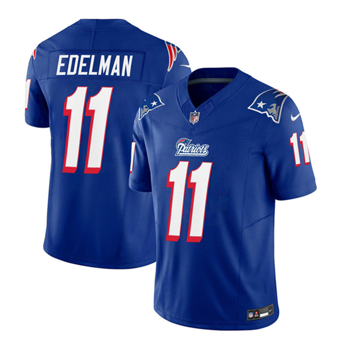 Personalized Men’s New England Patriots #11 Julian Edelman Blue 2023 F.U.S.E. Throwback Limited Stitched Football Jersey