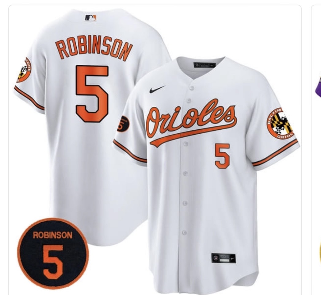 Personalized Men’s Baltimore Orioles #5 Brooks Robinson White with #5 PATCH Cool Base Stitched Baseball Jersey