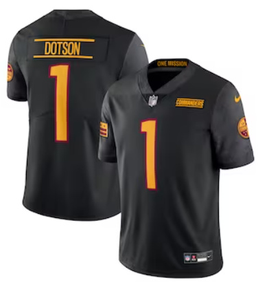 Personalized Men’s Washington Commanders #1 Jahan Dotson 90th Anniversary Black Limited Stitched Jersey