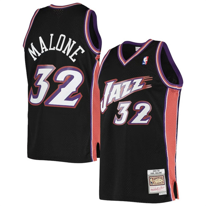 Personalized Men’s Utah Jazz #32 Karl Malone Black 1998-99 Mitchell & Ness Swingman Stitched Jersey