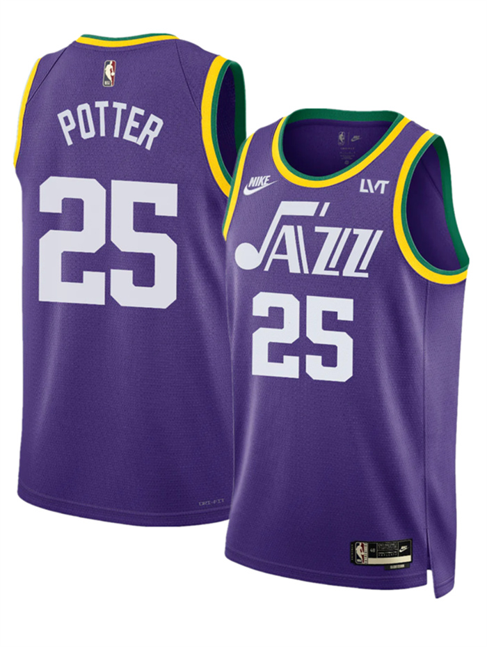 Personalized Men’s Utah Jazz #25 Micah Potter Purple 2023 Classic Edition Stitched Basketball Jersey