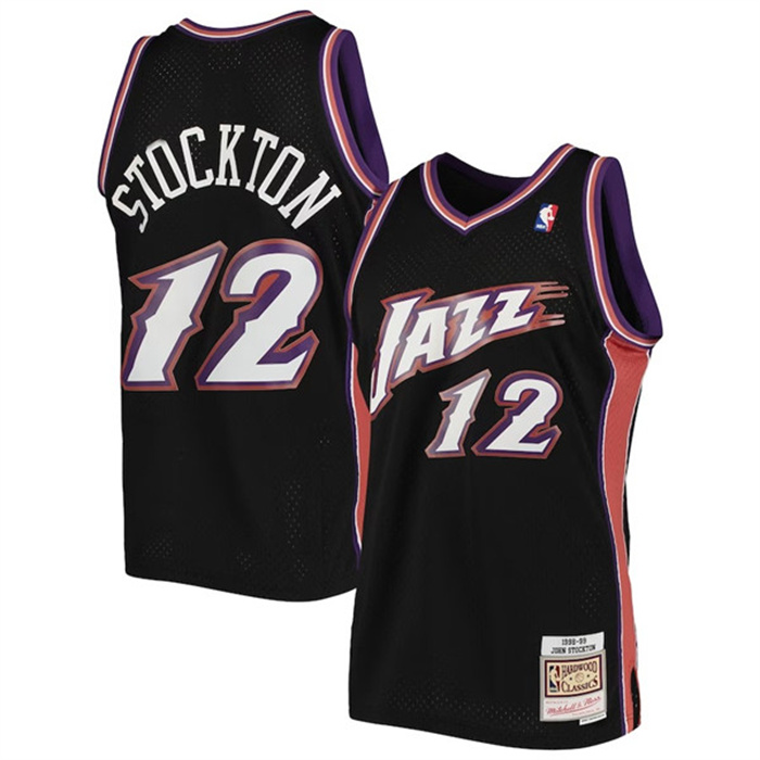 Personalized Men’s Utah Jazz #12 John Stockton Black 1998-99 Mitchell & Ness Swingman Stitched Jersey