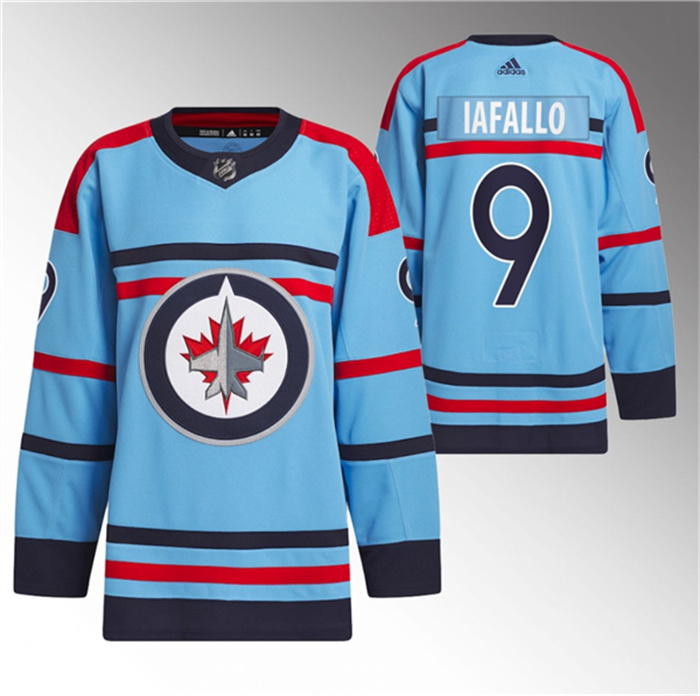 Personalized Men’s Winnipeg Jets #9 Alex Iafallo Light Blue Anniversary Primegreen Stitched Jersey