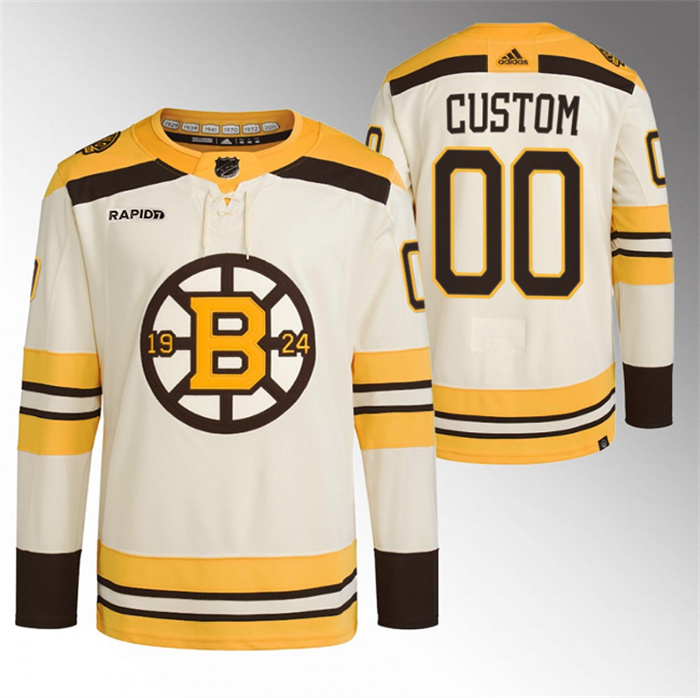 Personalized Men’s Boston Bruins Cream With Rapid7 Patch 100th Anniversary Stitched Jersey